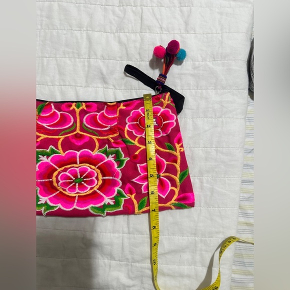 Floral Embroidered Clutch with Pom Poms - Picture 5 of 6